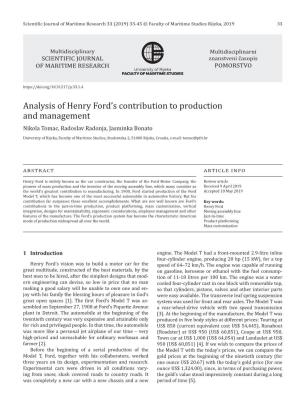 Analysis of Henry Ford's Contribution to Production and Management
