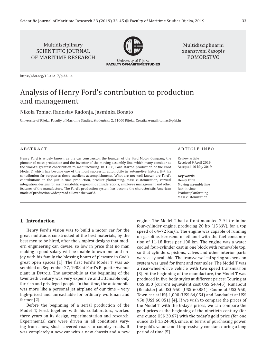 Analysis of Henry Ford's Contribution to Production and Management