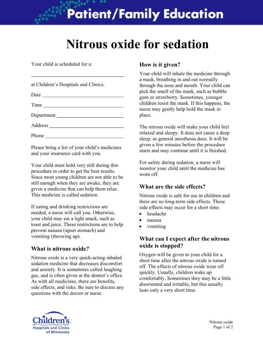 Nitrous Oxide for Sedation