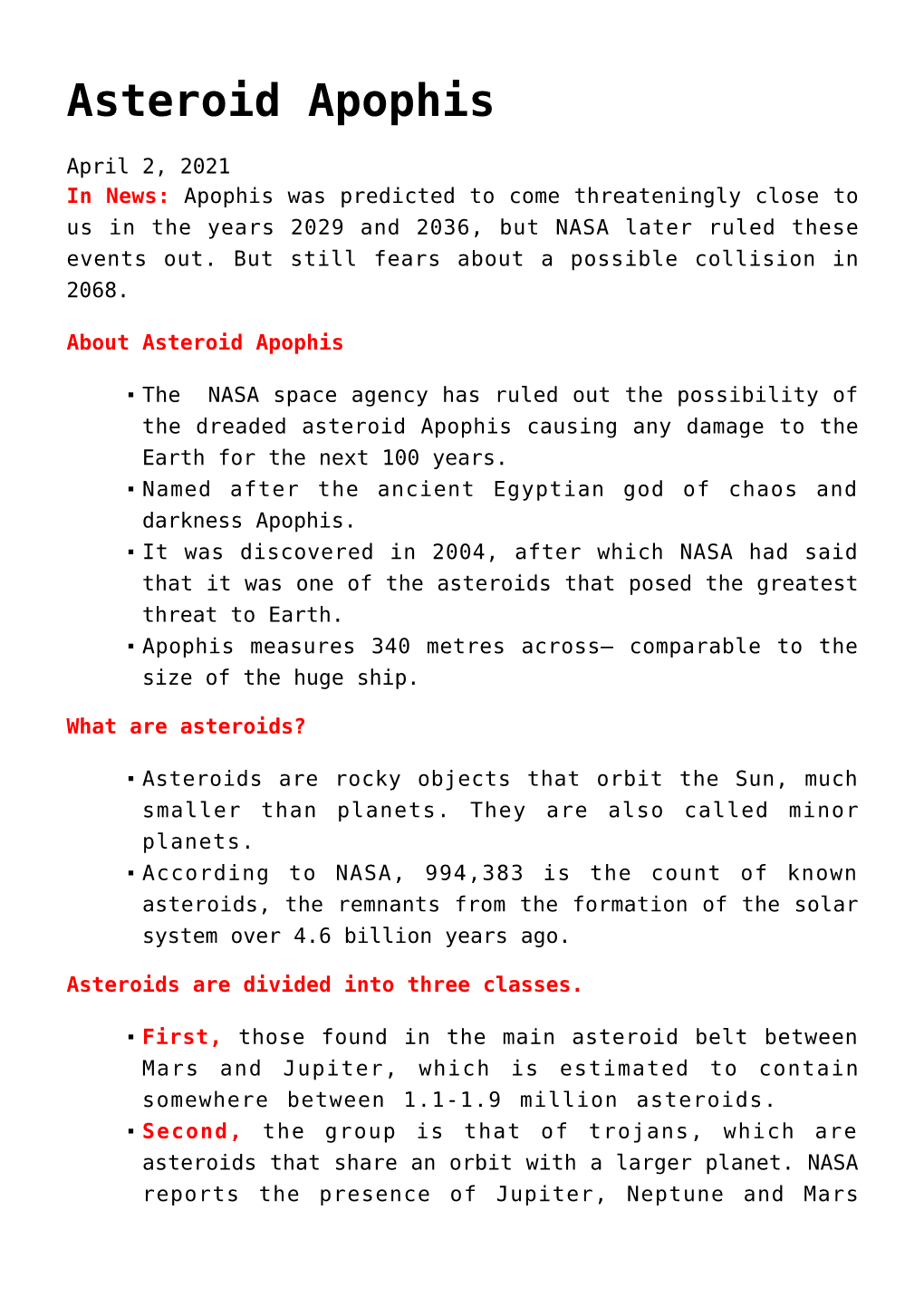 Asteroid Apophis