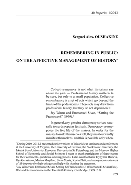 Remembering in Public: on the Affective Management of History*