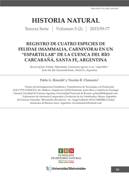 HISTORIA NATURAL Tercera Serie Volumen 5 (2) 2015/59-77