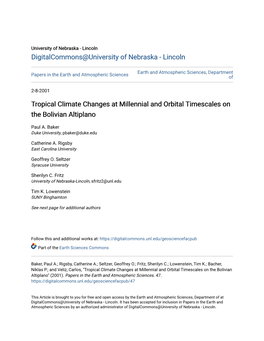 Tropical Climate Changes at Millennial and Orbital Timescales on the Bolivian Altiplano