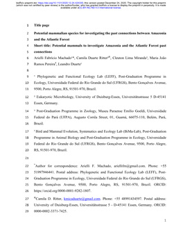 Potential Mammalian Species for Investigating the Past Connections