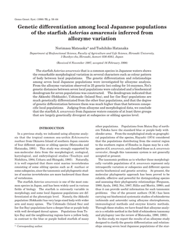 Genetic Differentiation Among Local Japanese Populations of the Starfish Asterias Amurensis Inferred from Allozyme Variation