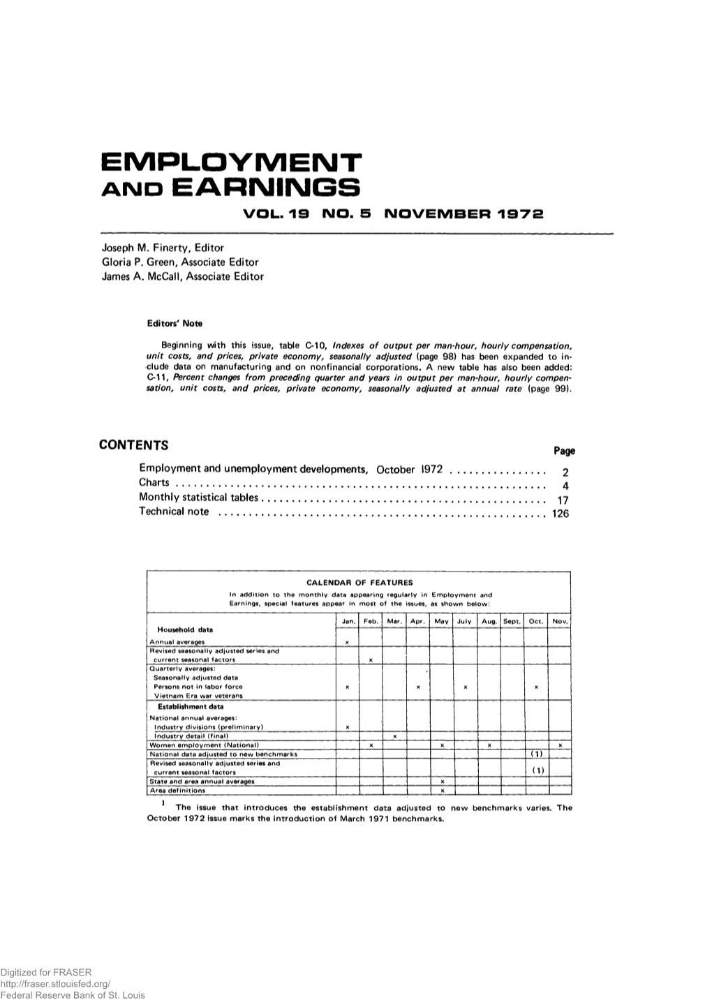 Employment and Earnings November 1972