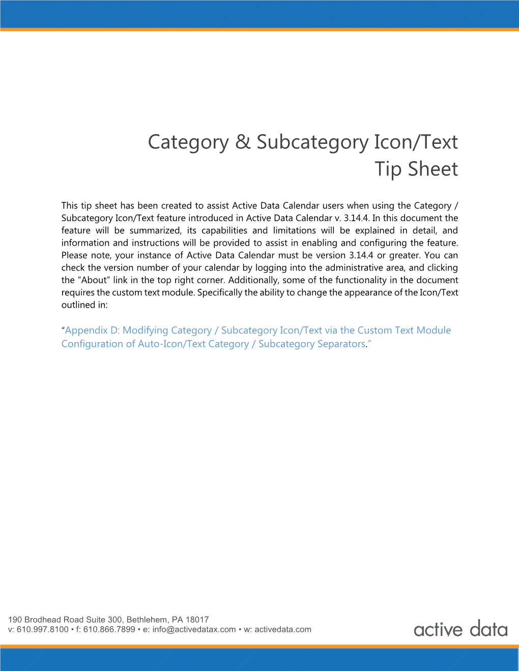 Category & Subcategory Icon/Text Tip Sheet