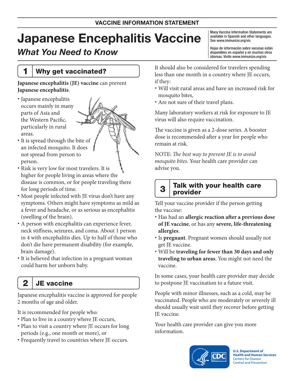 Japanese Encephalitis Vaccine See Hojas De Información Sobre Vacunas Están Disponibles En Español Y En Muchos Otros What You Need to Know Idiomas