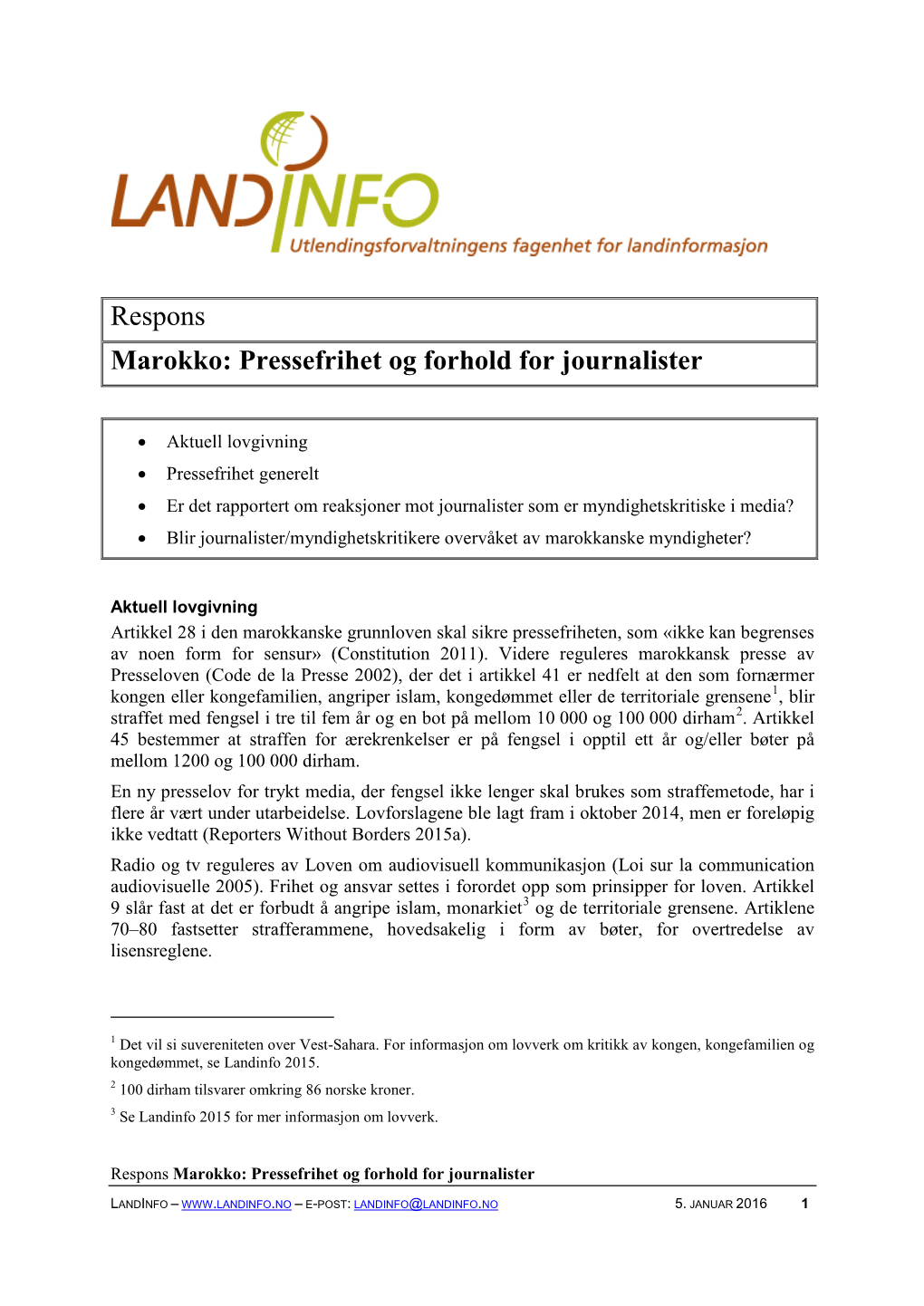 Marokko: Pressefrihet Og Forhold for Journalister