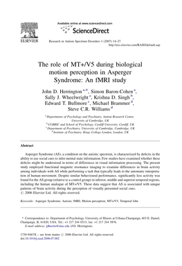 The Role of MT+/V5 During Biological Motion Perception in Asperger Syndrome: an Fmri Study