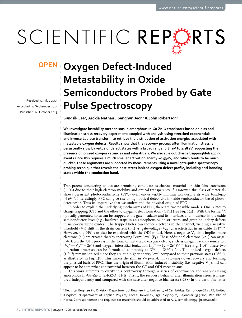 Oxygen Defect-Induced Metastability in Oxide Semiconductors Probed By