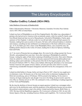 Literary Encyclopedia: Charles Godfrey Leland