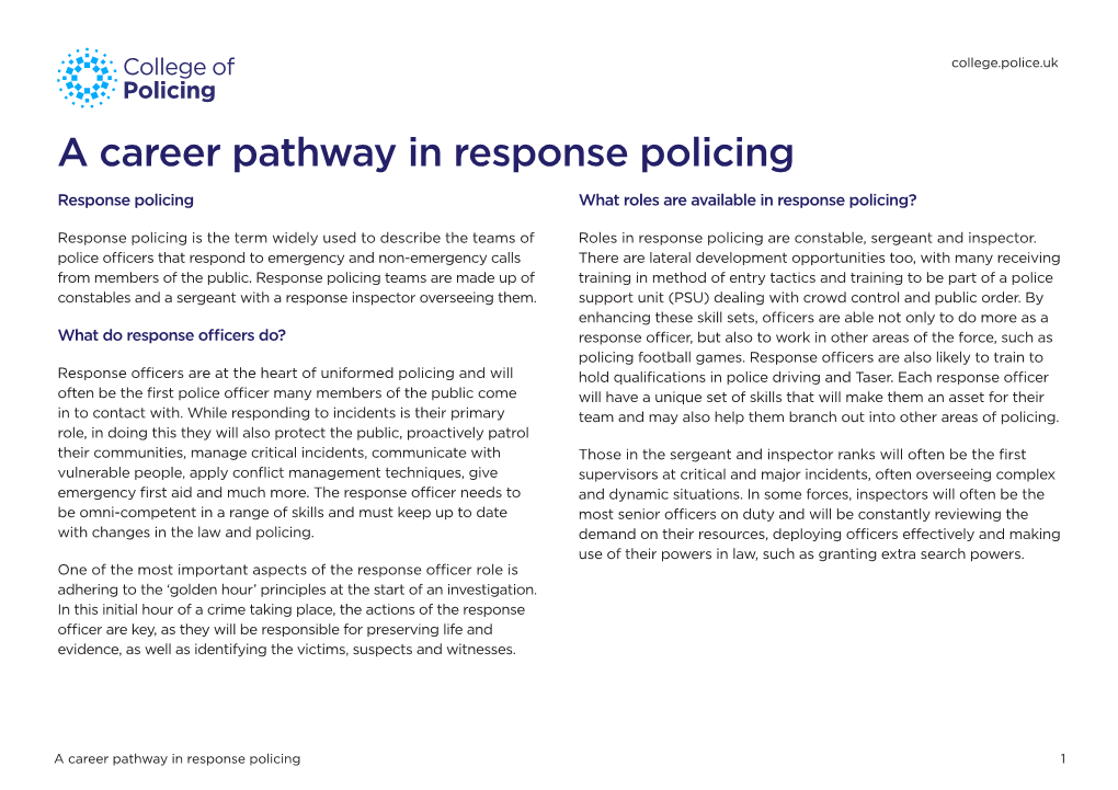 A Career Pathway in Response Policing