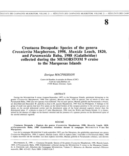 Crustacea Decapoda: Species of the Genera Crosnierita Macpherson
