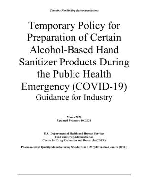 Temporary Policy for Preparation of Alcohol-Based Hand Sanitizer