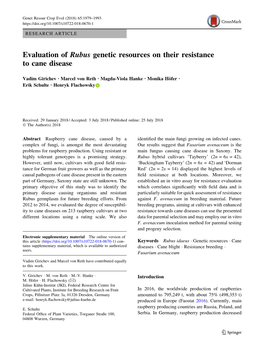 Evaluation of Rubus Genetic Resources on Their Resistance to Cane Disease