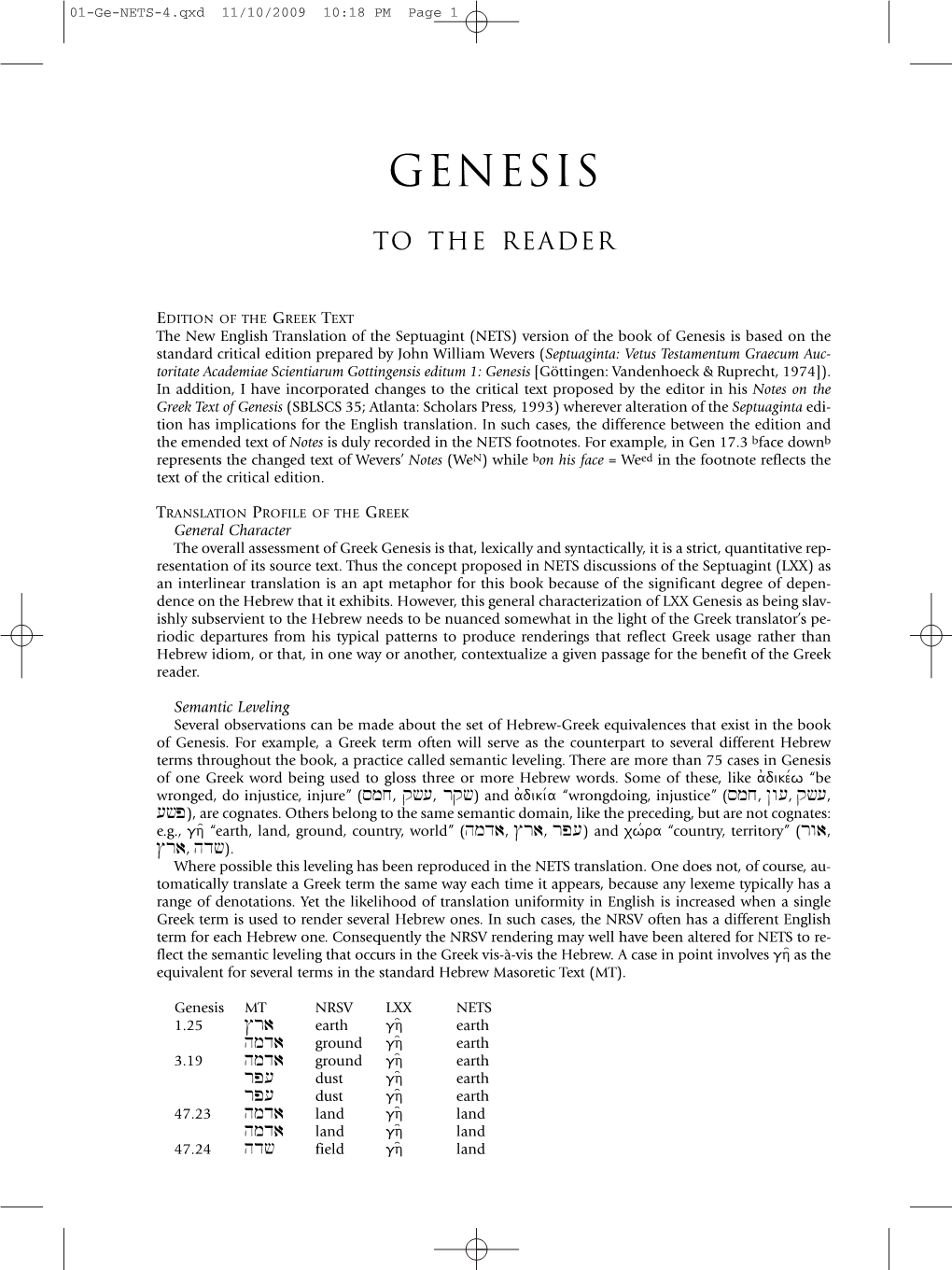 A New English Translation of the Septuagint. 01 Genesis