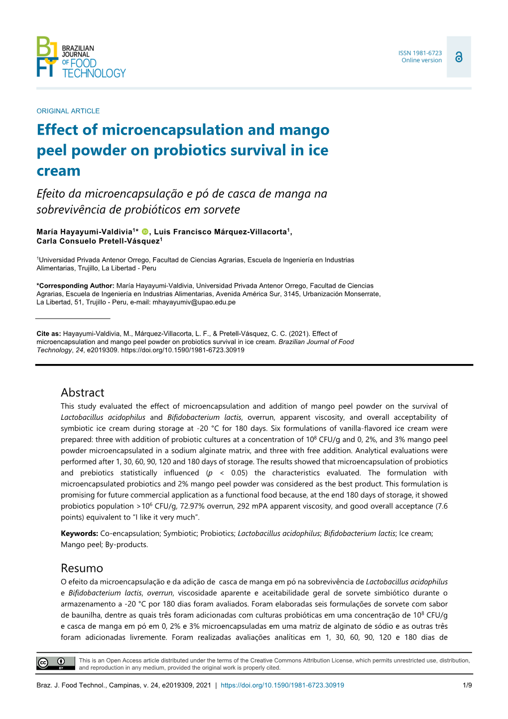 Effect of Microencapsulation and Mango Peel Powder on Probiotics