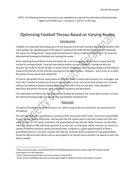 Optimizing Football Throws Based on Varying Routes Introduction