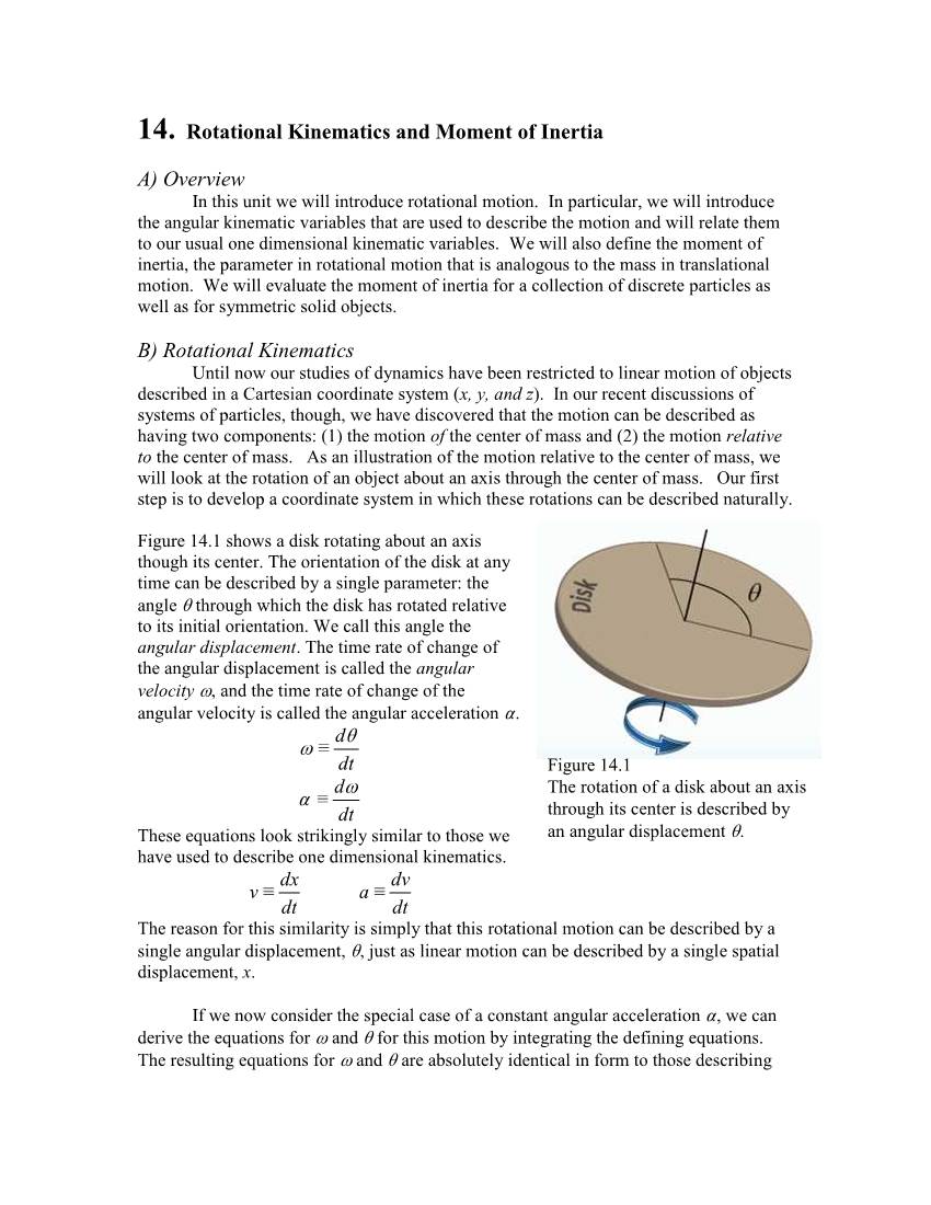 14. Rotational Kinematics and Moment of Inertia