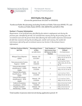 EEO Public File Report (Covers the Period from 10/1/2017 to 9/30/2018)