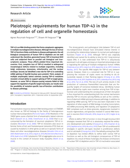Pleiotropic Requirements for Human TDP-43 in the Regulation of Cell and Organelle Homeostasis