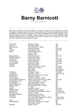 Barny Barnicott Producer/Mixer