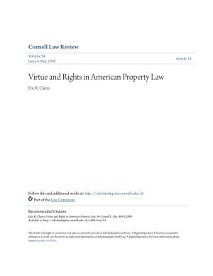 Virtue and Rights in American Property Law Eric R