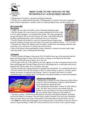 Brief Guide to the Geology of the Metropolitan Albuquerque Region