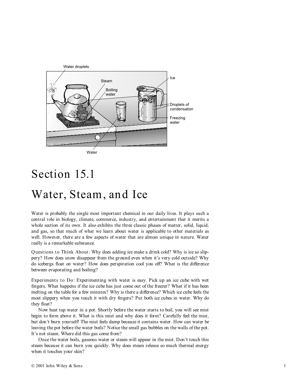 Section 15.1 Water, Steam, and Ice