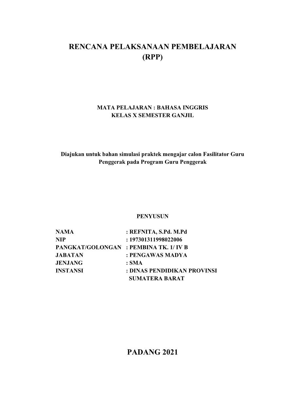 Rencana Pelaksanaan Pembelajaran (Rpp) Padang 2021