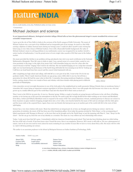 Michael Jackson and Science : Nature India Page 1 of 1