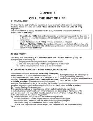 Cell: the Unit of Life 8.1 What Is a Cell?