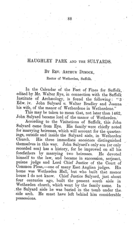 88 Haughley Park Andthe Sulyards. by Rev. "Arthurdimock