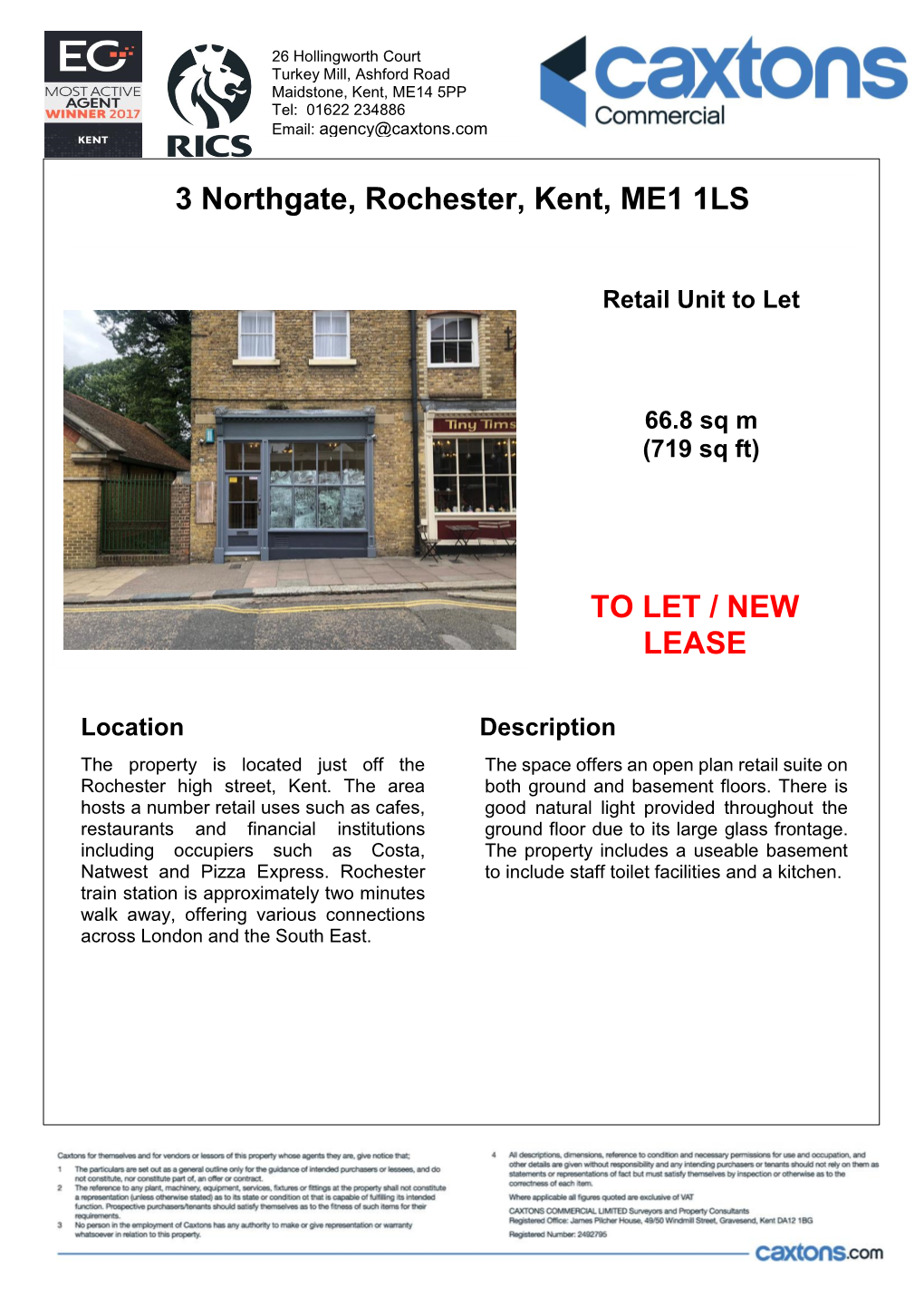 3 Northgate, Rochester, Kent, ME1 1LS to LET / NEW LEASE