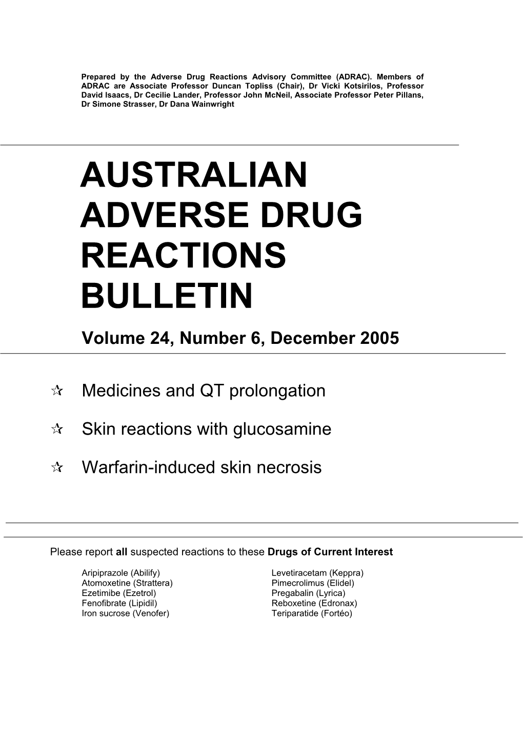 Australian Adverse Drug Reactions Bulletin, Volume 24 No 6
