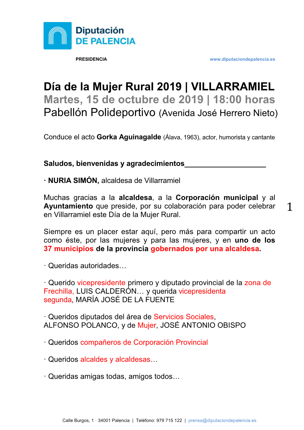 Día De La Mujer Rural 2019 | VILLARRAMIEL Martes, 15 De Octubre De 2019 | 18:00 Horas Pabellón Polideportivo (Avenida José Herrero Nieto)