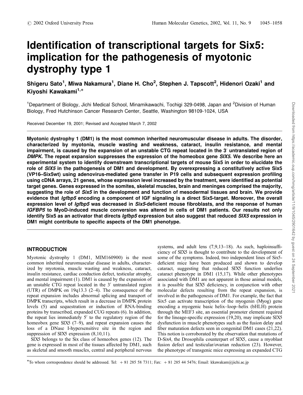 Identification of Transcriptional Targets for Six5: Implication for The