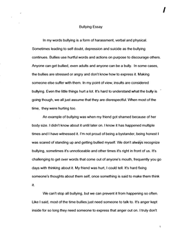 Bullying Essay in My Words Bullying Is a Form of Harassment, Verbal And