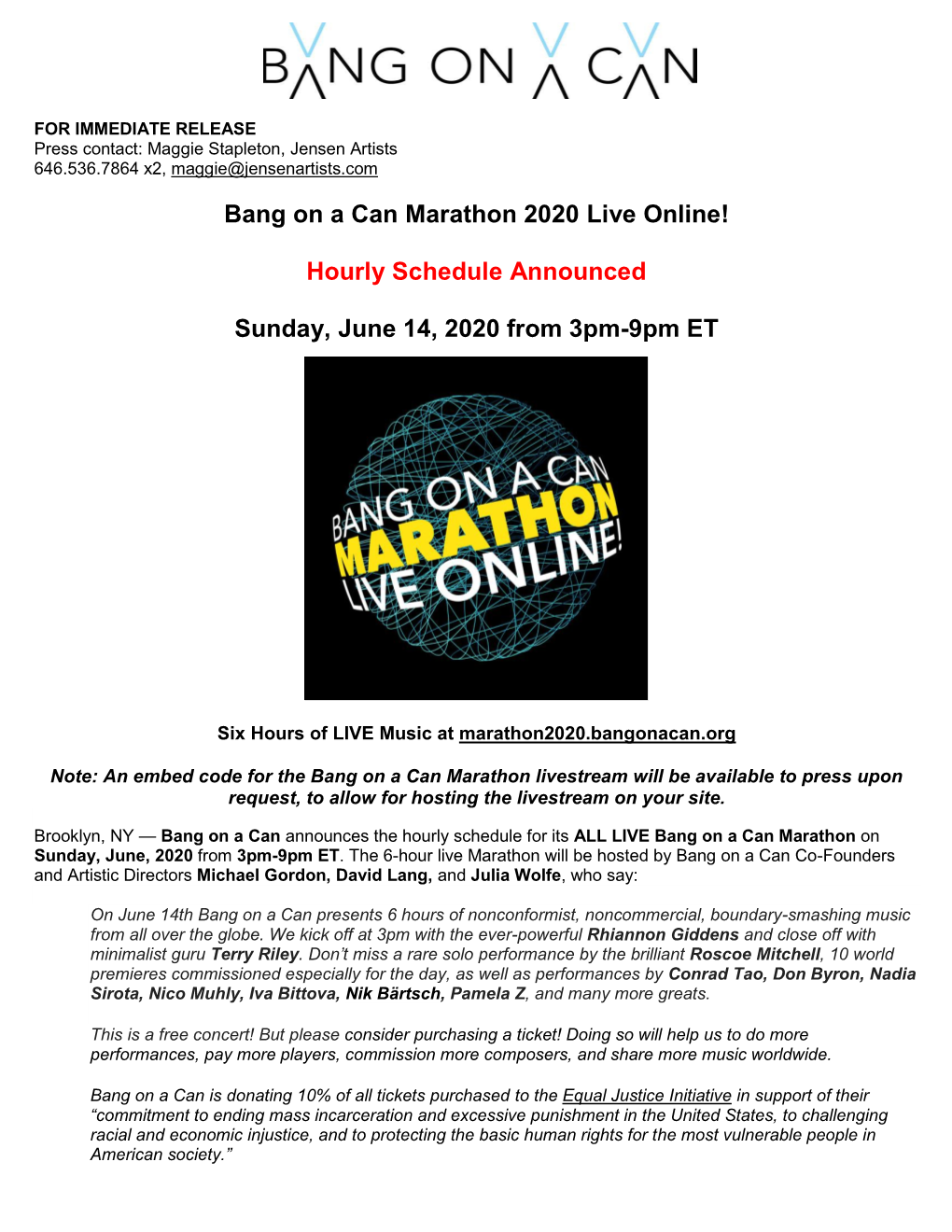 Bang on a Can Marathon Live Online – June 2020