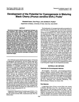 Development of the Potential for Cyanogenesis in Maturing Black Cherry (Prunus Serotina Ehrh.) Fruits1