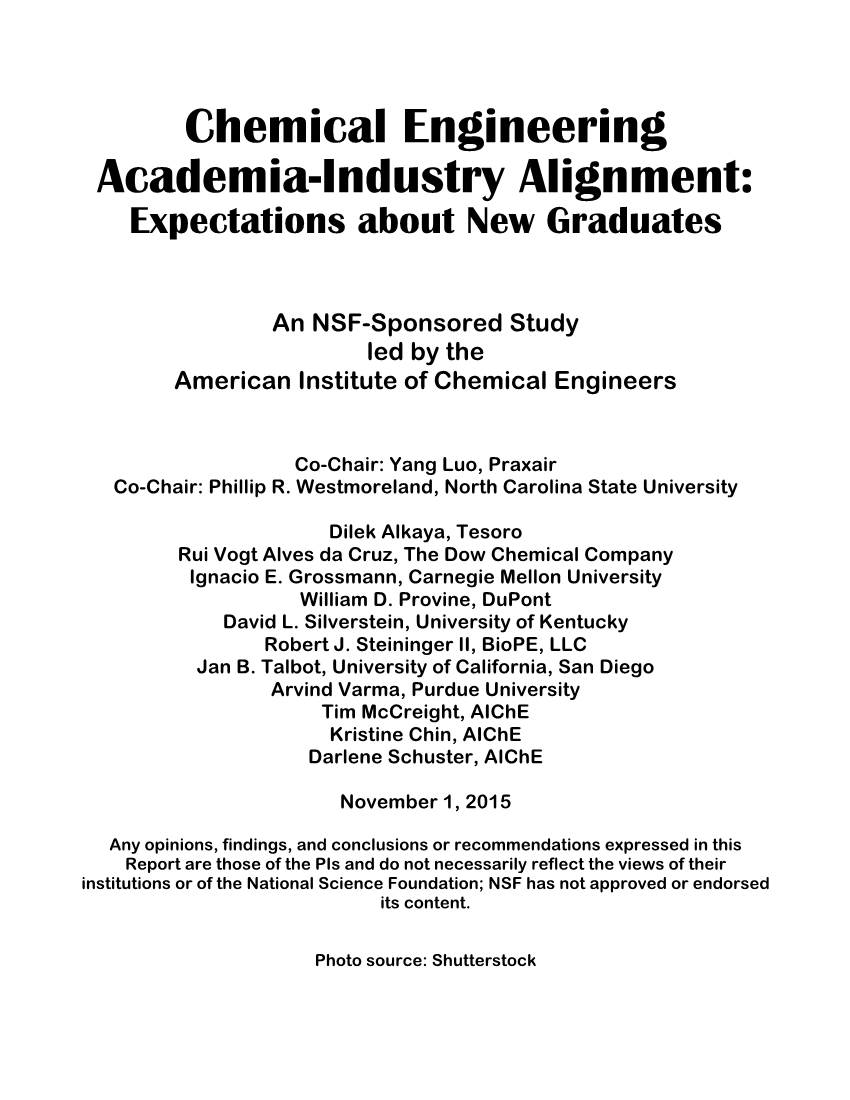 Chemical Engineering Academia-Industry Alignment: Expectations About New Graduates