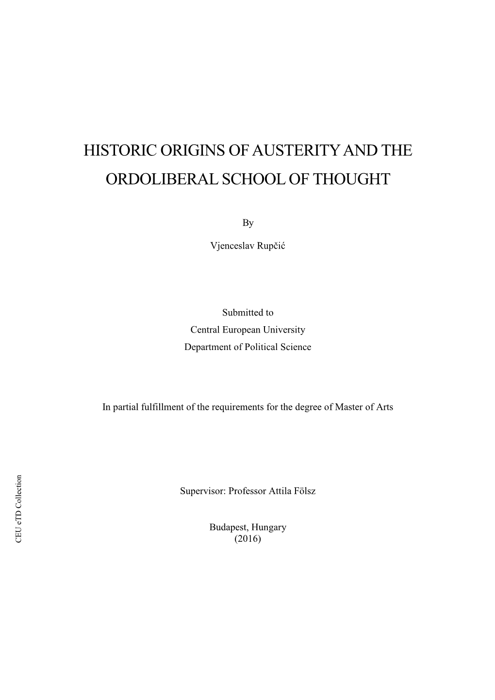 Historic Origins of Austerity and the Ordoliberal School of Thought