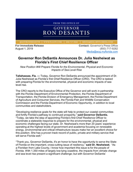 Governor Ron Desantis Announces Dr. Julia Nesheiwat As Florida's