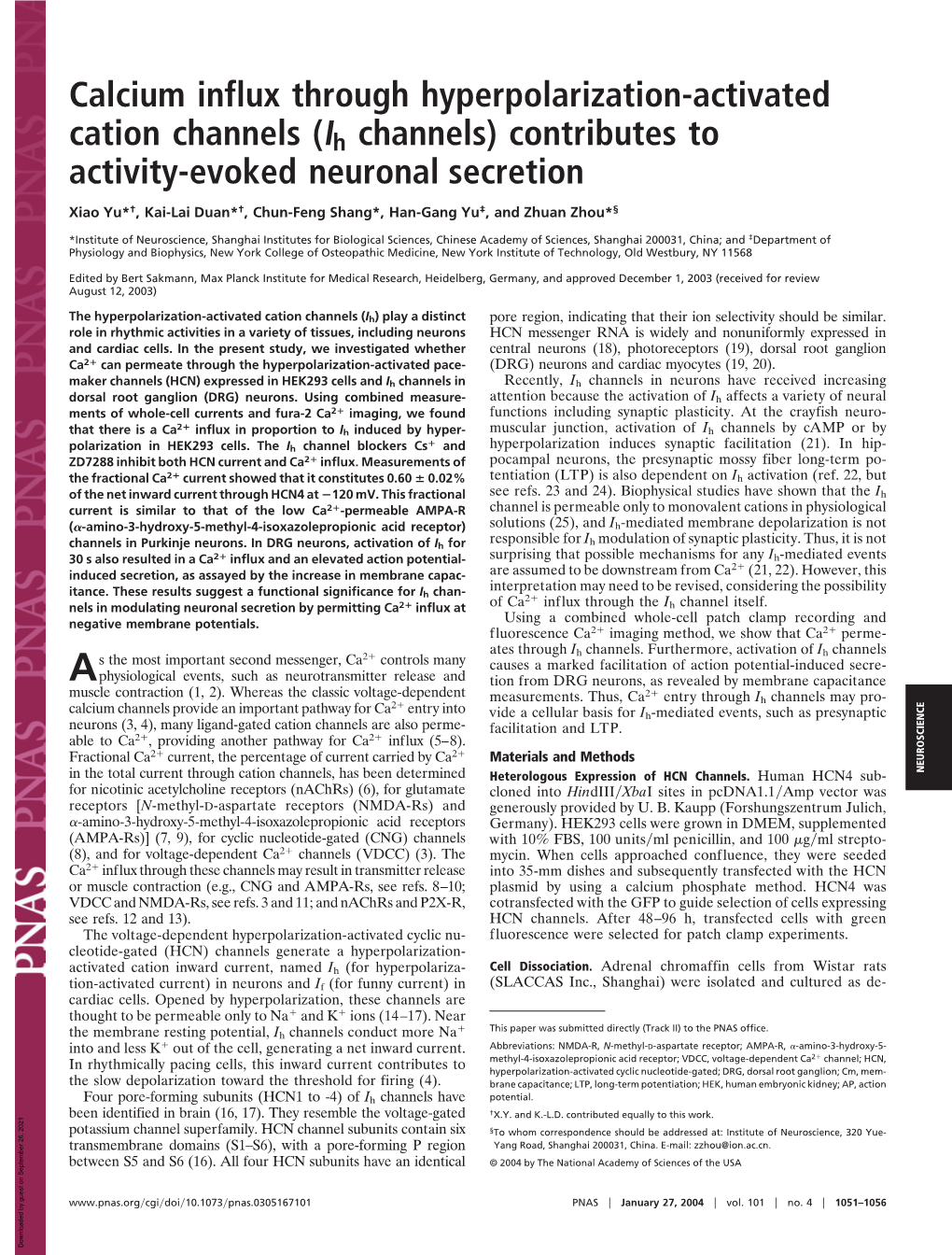 (Ih Channels) Contributes to Activity-Evoked Neuronal Secretion