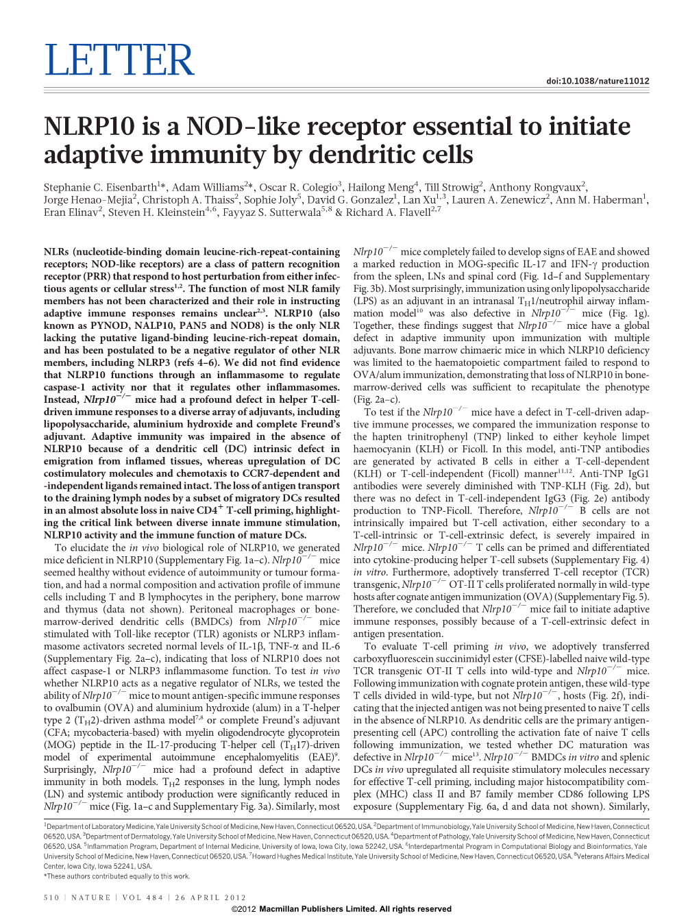 NLRP10 Is a NOD-Like Receptor Essential to Initiate Adaptive Immunity by Dendritic Cells