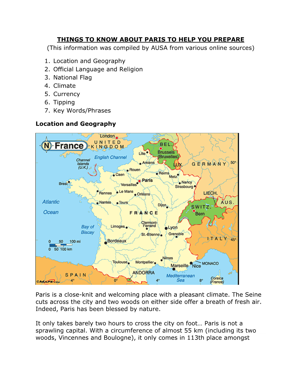 THINGS to KNOW ABOUT PARIS to HELP YOU PREPARE (This Information Was Compiled by AUSA from Various Online Sources)