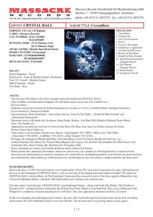ARTIST: CRYSTAL BALL ALBUM TITLE: Crystallizer FORMAT: CD, Ltd