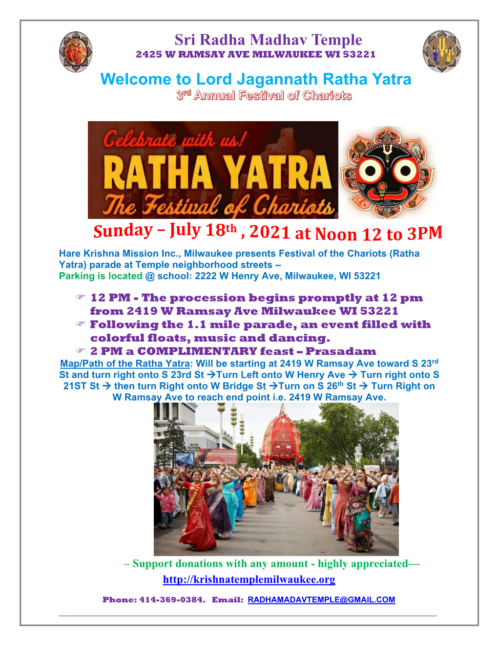 Sri Radha Madhav Temple Welcome to Lord Jagannath Ratha Yatra