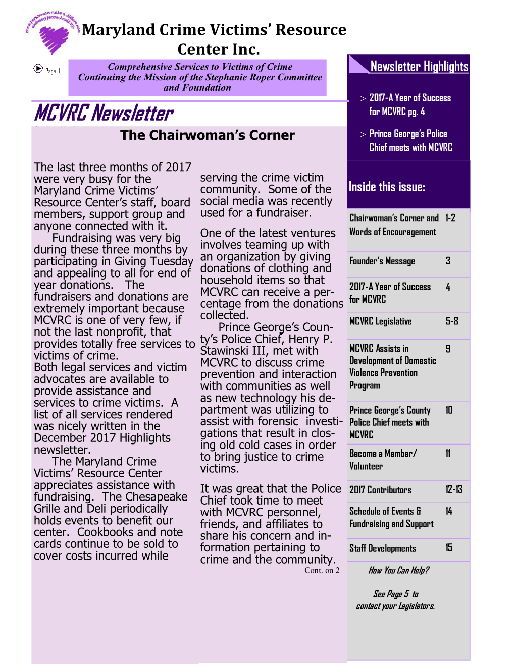 MCVRC Newsletter for MCVRC Pg
